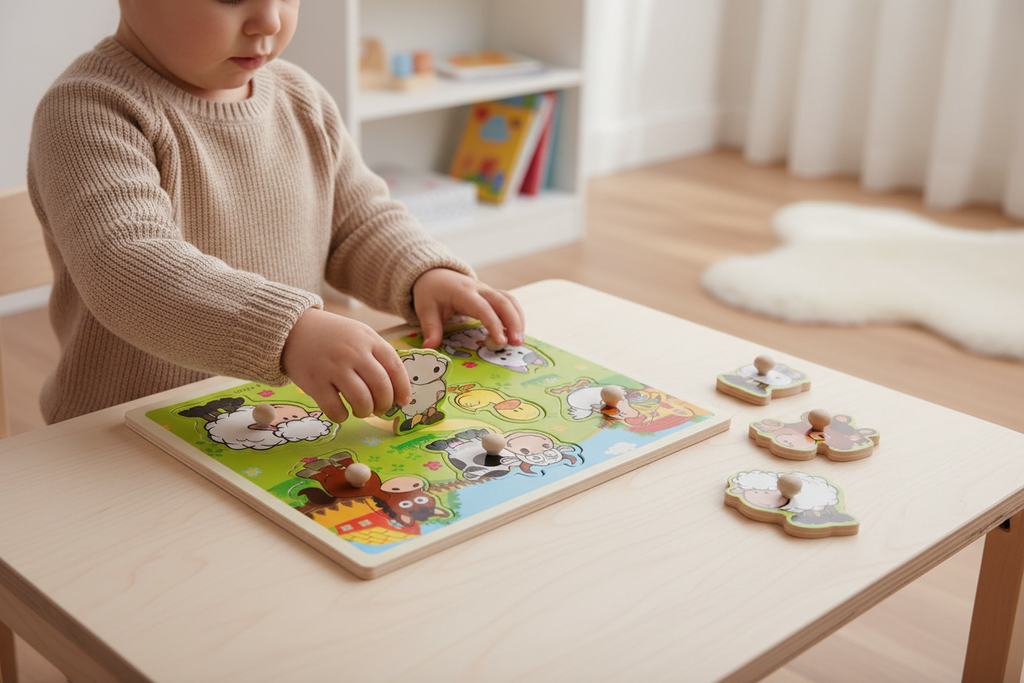 Houten Noppenpuzzel Boerderijdieren