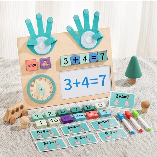 Rekenbord - Montessori speelgoed - Rekenen - Houten Speelgoed - Schrijven - Getallen - Cijfers leren - Klokkijken -