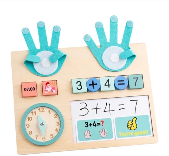 Rekenbord - Montessori speelgoed - Rekenen - Houten Speelgoed - Schrijven - Getallen - Cijfers leren - Klokkijken -