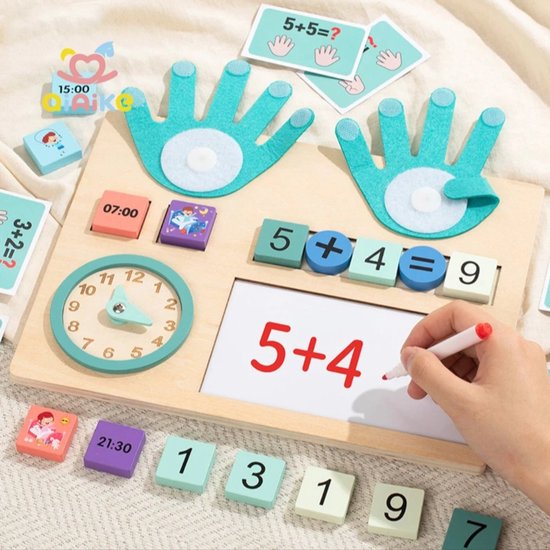 Rekenbord - Montessori speelgoed - Rekenen - Houten Speelgoed - Schrijven - Getallen - Cijfers leren - Klokkijken -
