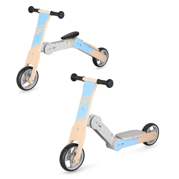 Blauwe 2in1 - Step & Loopfiets - Materiaal: Hout - Lichtgewicht