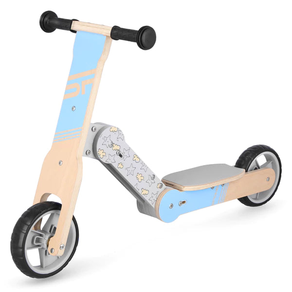 Blauwe 2in1 - Step & Loopfiets - Materiaal: Hout - Lichtgewicht