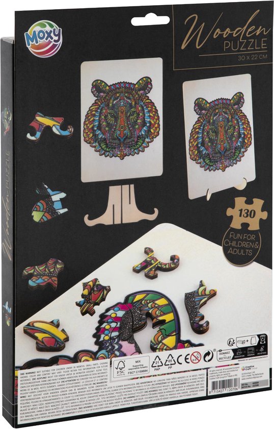 Houten puzzel met tijgerfiguur - 130 stukjes